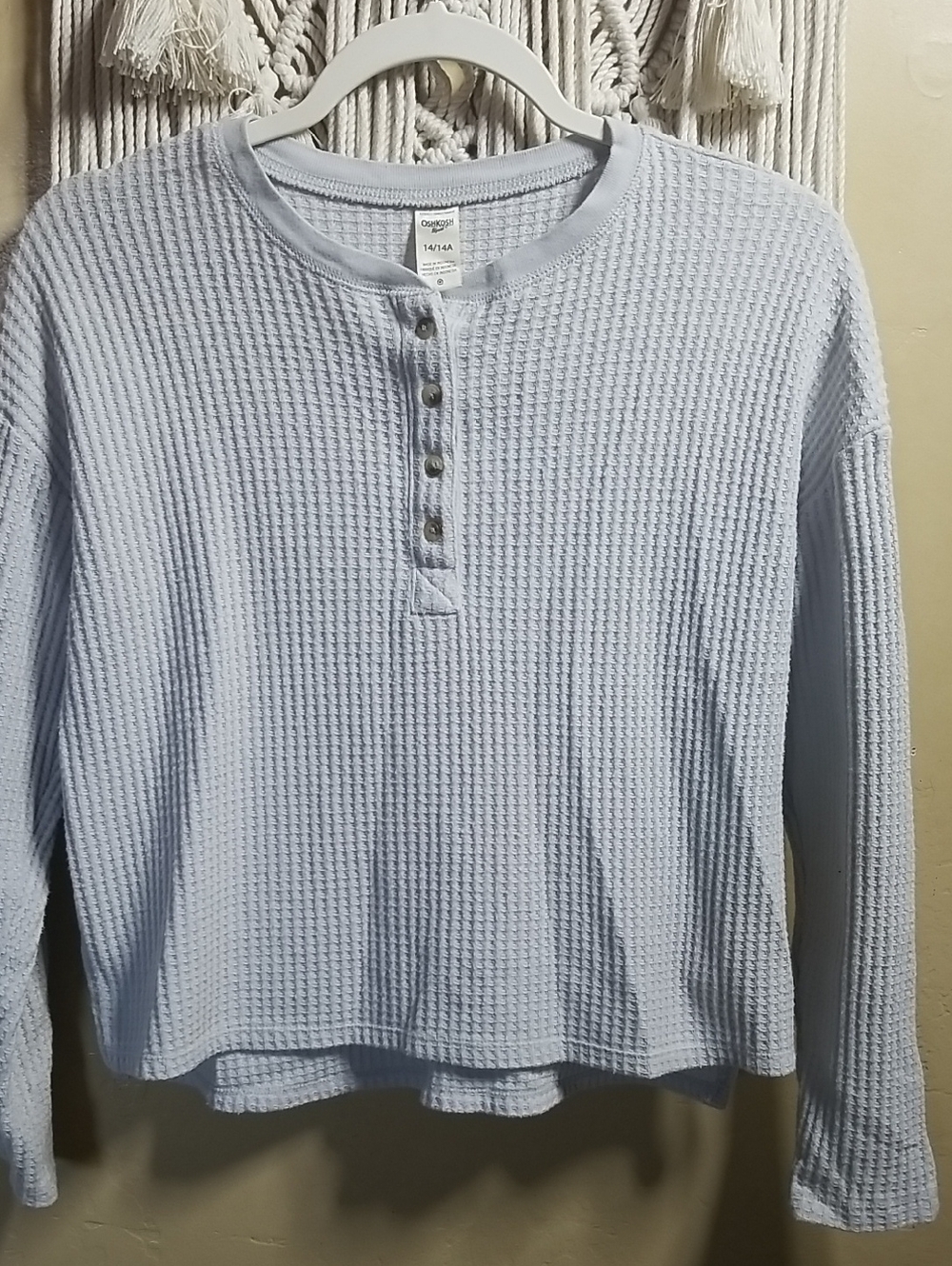 OshKosh B'gosh Light Blue Waffle Knit Long Sleeve Henley Tee